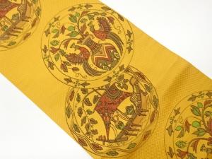 本場筑前博多丸文に花唐草・船・鳥模様織出し名古屋帯